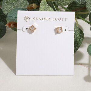 Kendra Scott Gracie Gold White Crystal Stud Earrings. New with pouch